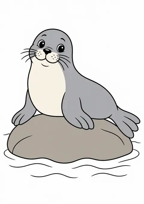 丸い石の上のアザラシ 色見本