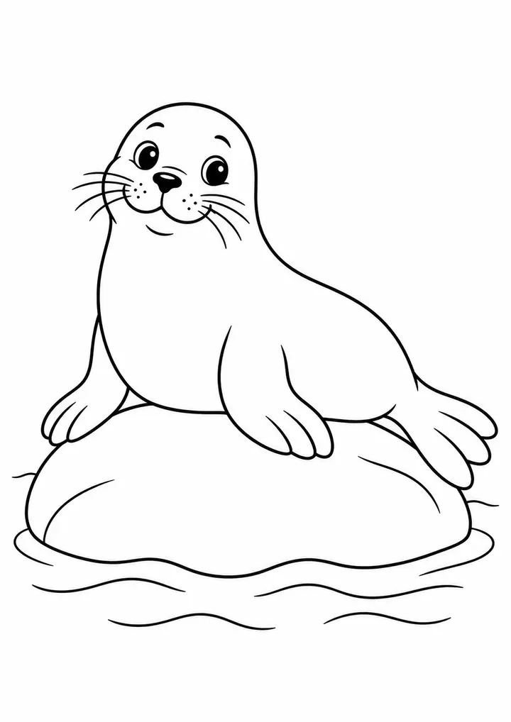 丸い石の上のアザラシ 線画