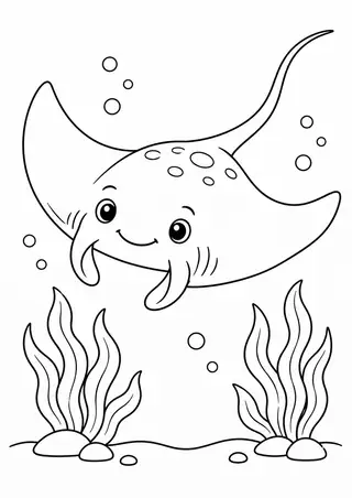 海藻をくぐる小さなエイ