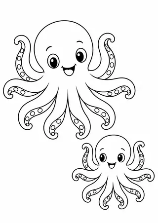 丸い吸盤のタコの親子