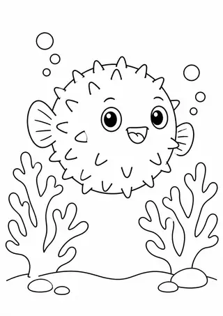 サンゴに囲まれたハリセンボン