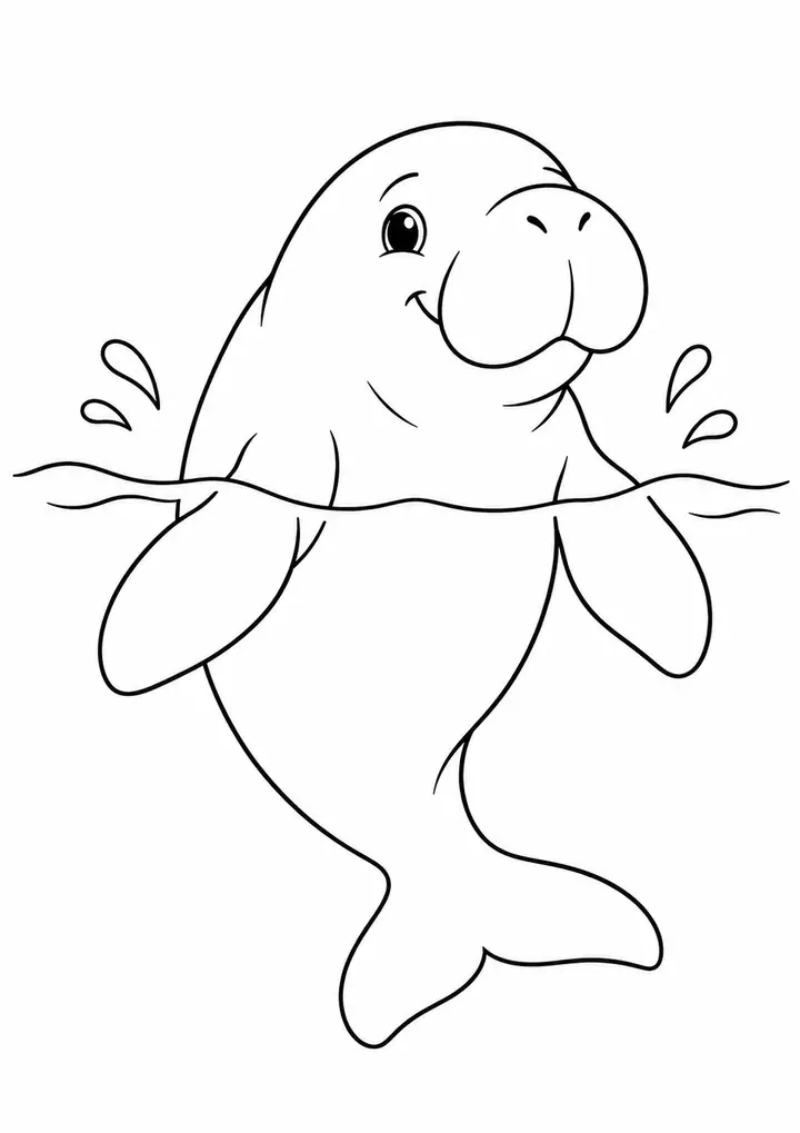 水面に顔を出すジュゴン 線画