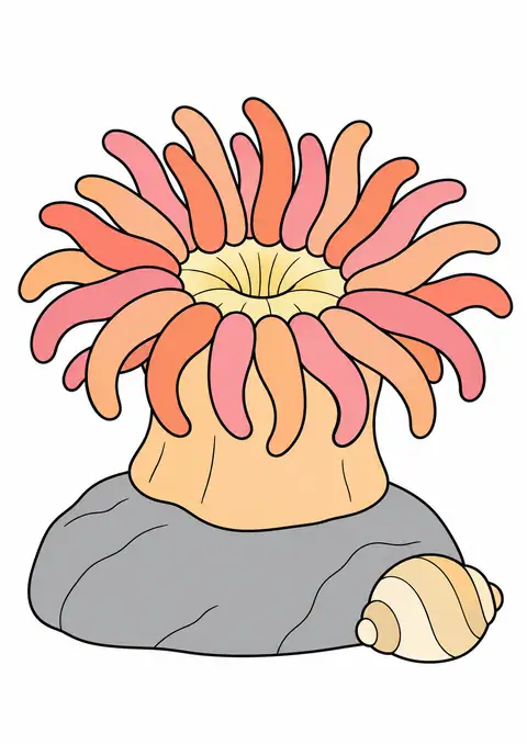 丸い石とイソギンチャク 色見本