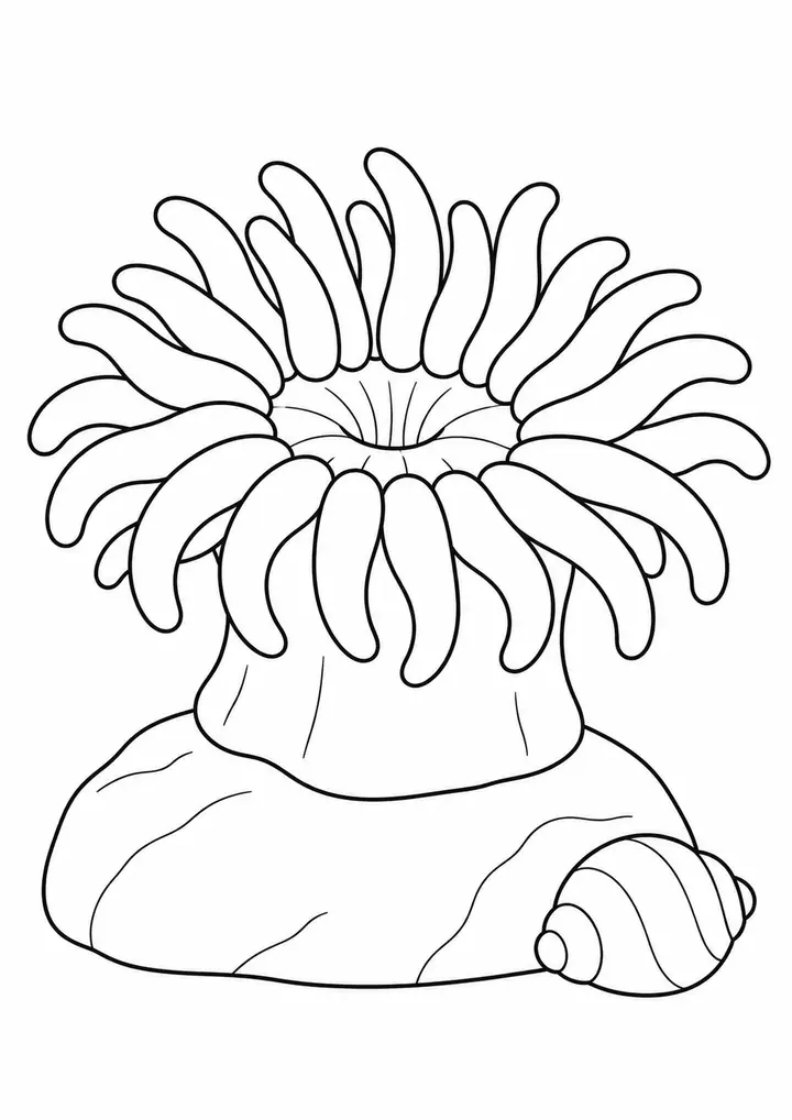 丸い石とイソギンチャク 線画