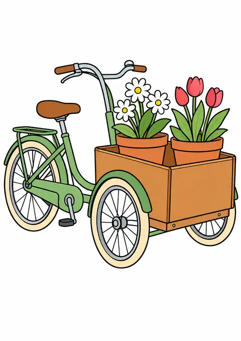 花鉢を載せた三輪の荷車 色見本