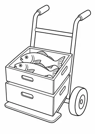 魚の箱を運ぶ港の台車
