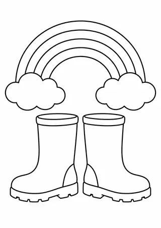 虹の下の雨上がりの長靴