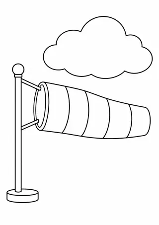 大きな雲と風向きの吹き流し