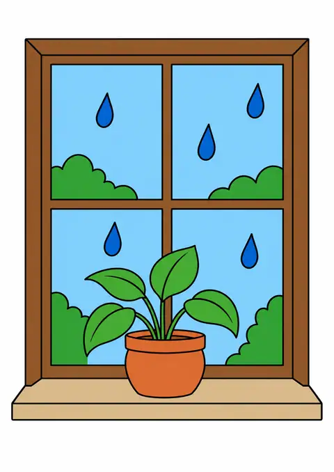 雨つぶの窓と丸い植木鉢 色見本