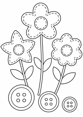Flores de feltro com botões grandes