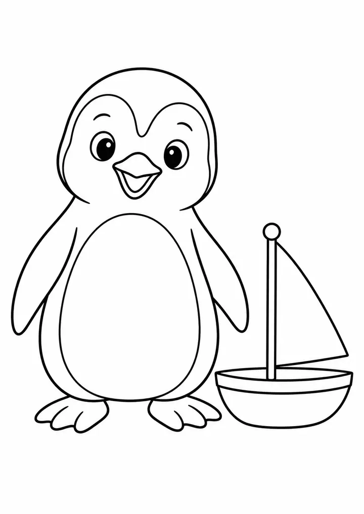 Pinguim com um barquinho