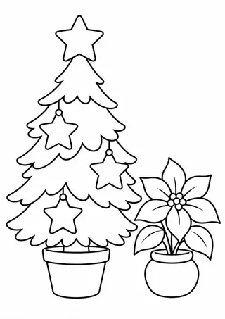 Árvore de Natal com estrelas e uma flor