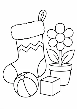 Meia com brinquedos e uma flor