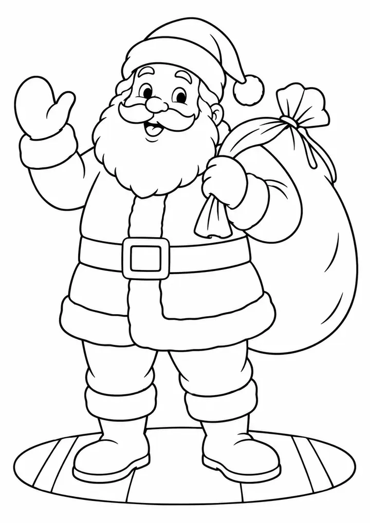 Papai Noel com saco de presentes em um tapete redondo