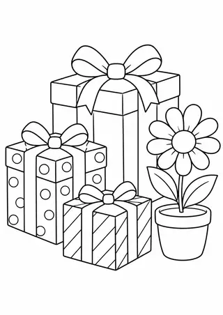 Caixas de presentes e uma flor