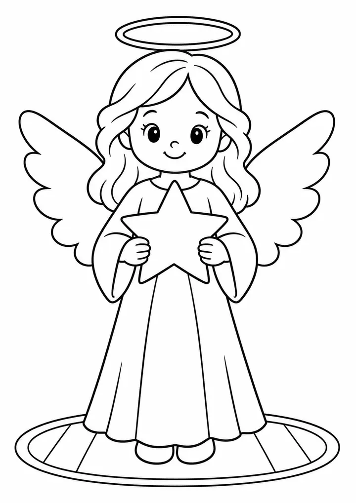 Anjo com estrela em um tapete redondo