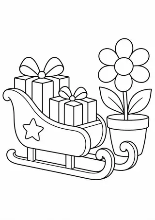 Trenó de brinquedo e uma flor