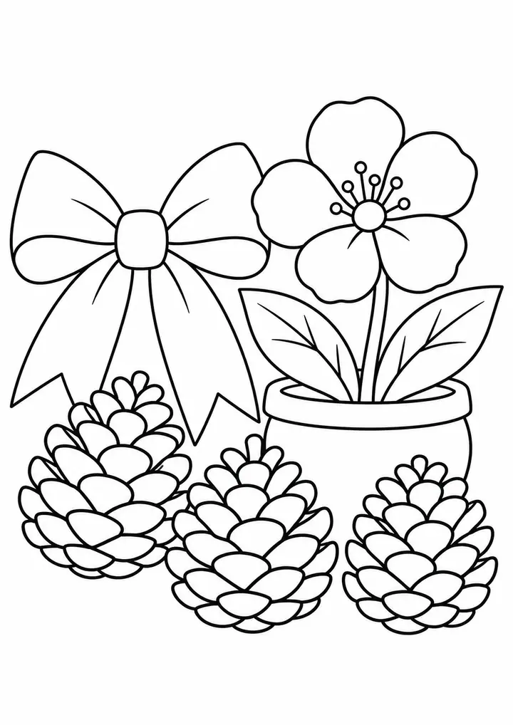 Laço e pinhas e uma flor