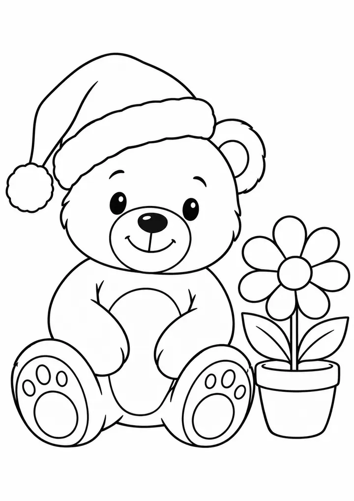 Urso com gorro de Natal e uma flor