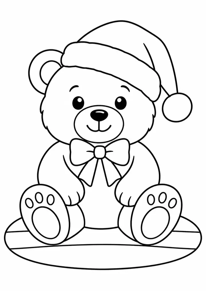 Urso com gorro de Natal em um tapete redondo