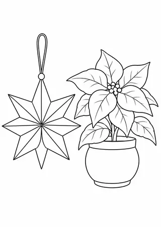 Estrela natalina de papel e uma flor