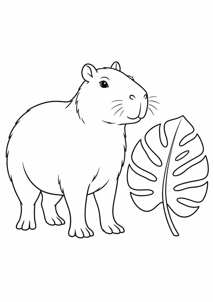 Capivara perto de uma folha grande