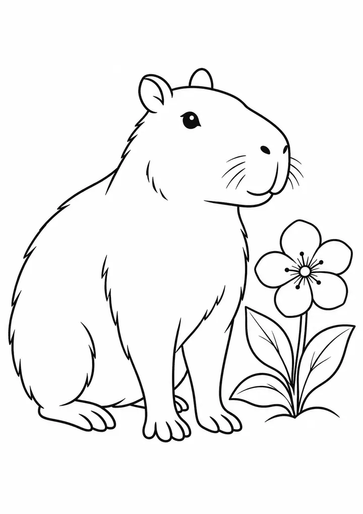 Capivara com uma flor simples
