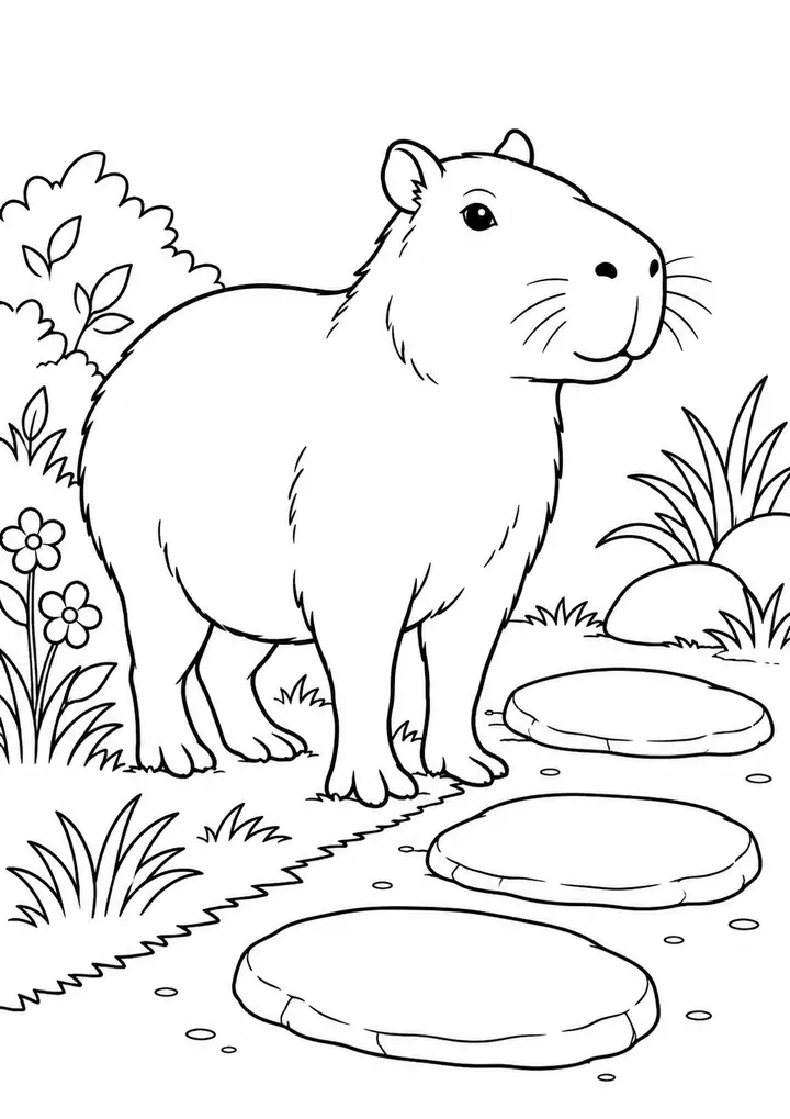 Capivara na beira de um caminho