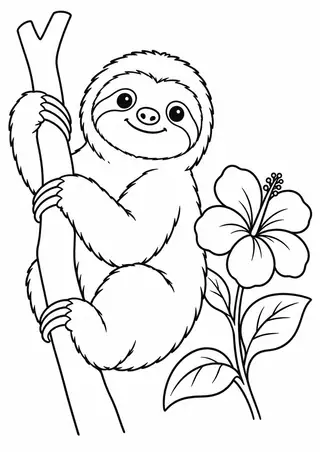 Bicho-preguiça com uma flor simples