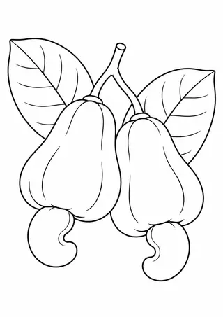 Caju e castanha com folhas largas
