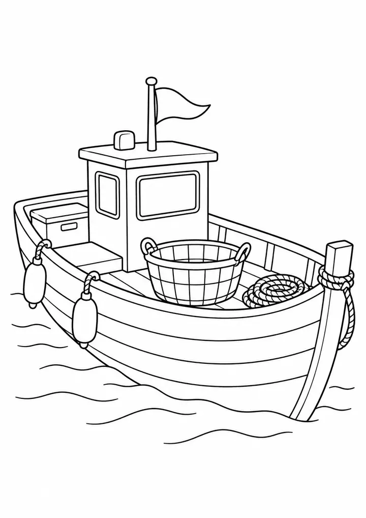 Barco de pesca com cesta vazia