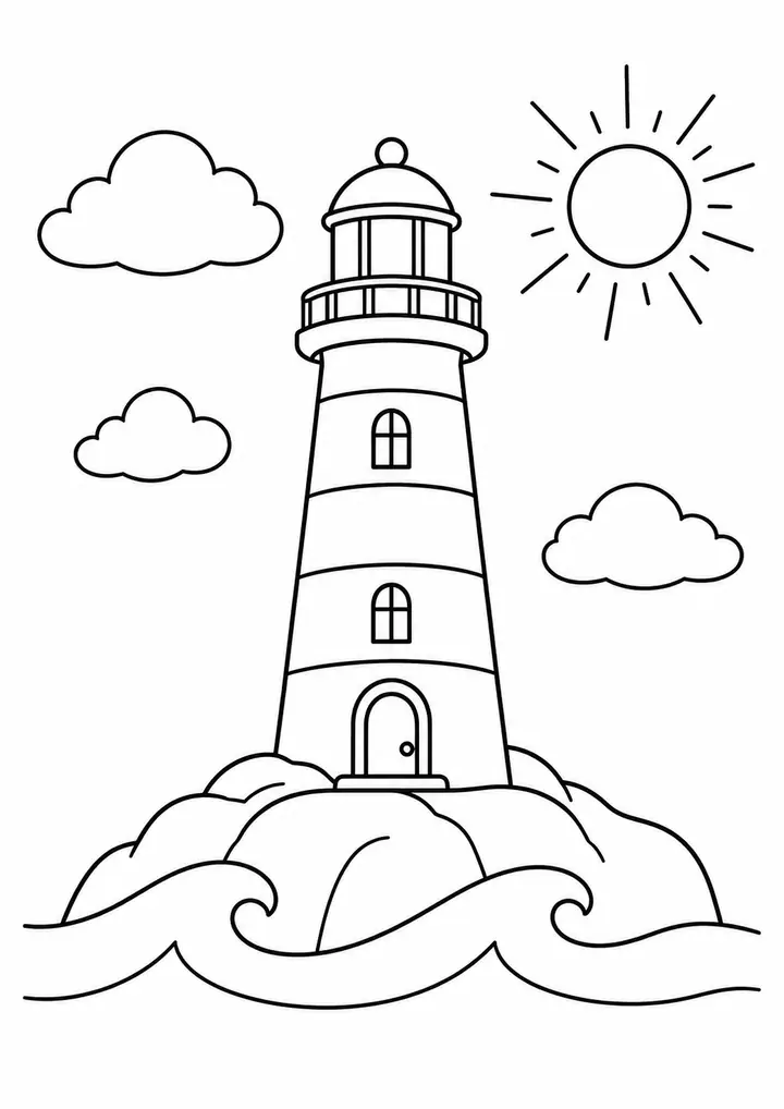 Farol costeiro com ondas largas
