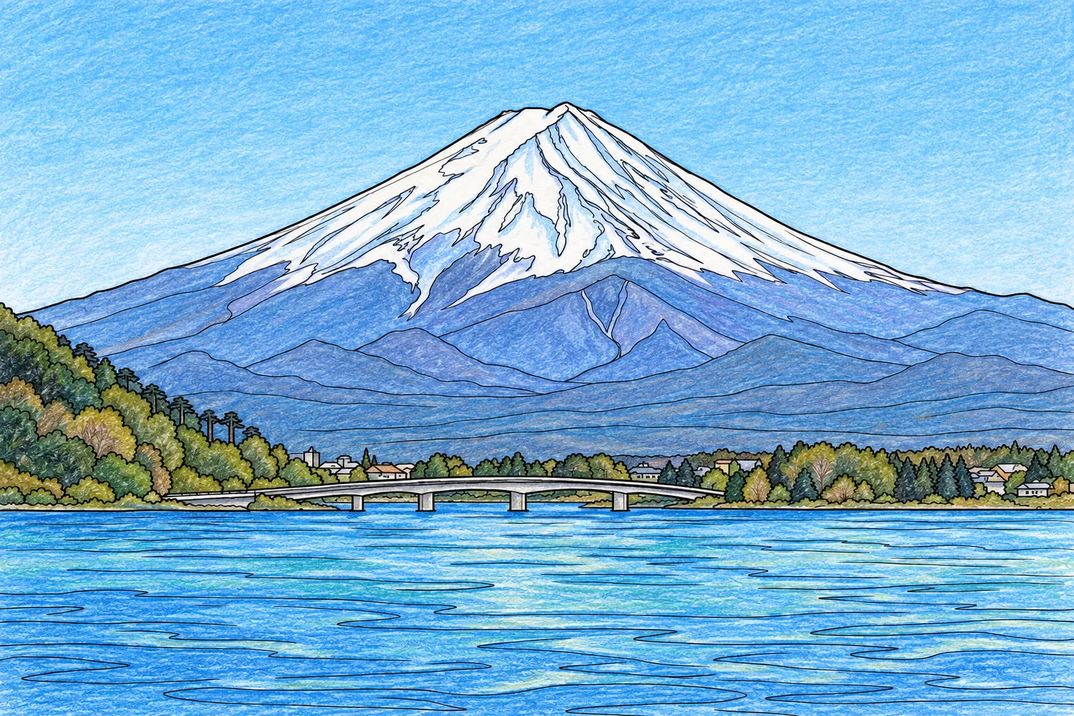 河口湖越しの富士山のAI色見本